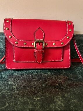 Zara Red Leather Stud Accent Crossbody Bag
